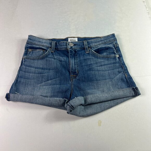 Hudson Shorts Women's 30* Valeri Mid Rise Blue Faded Cuffed Denim Jorts Tag 27 - Picture 1 of 16